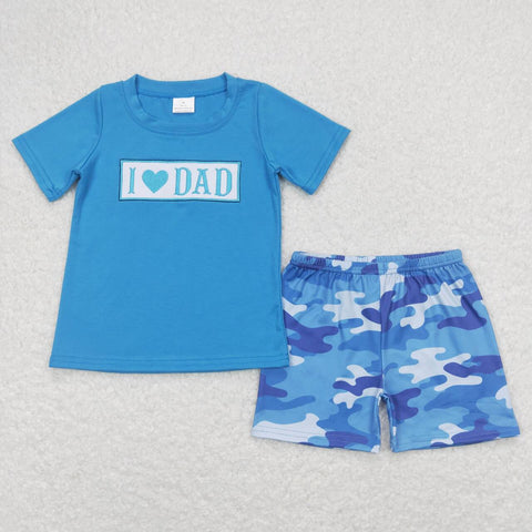 BSSO0455 baby boy clothes embroidery  l love dad blue camo father's day summer summer outfits