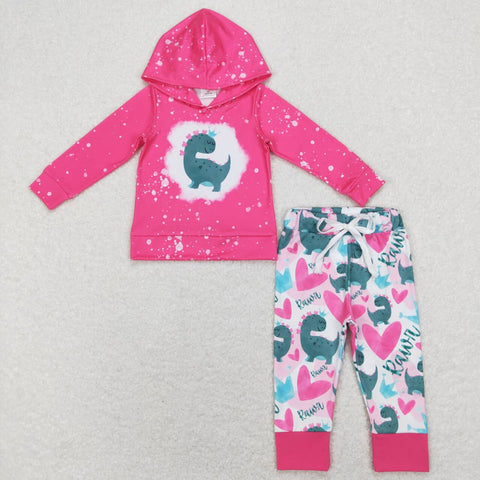 GLP1107 baby girl clothes Dinosaur Hearts Valentine's Day hooded outfit