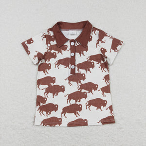 BT0175 baby boy clothes brown cow farm boy summer tshirt