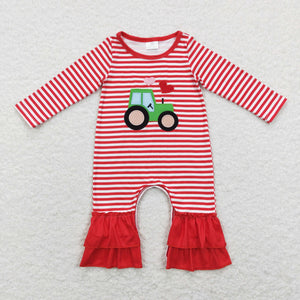 LR0847 baby girl clothes girl valentines day clothes heart tractor embroidery  valentines day romper