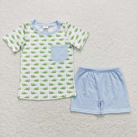 BSSO0556 RTS baby boy clothes crocodile print boy summer outfit
