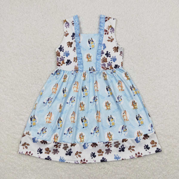 GSD0864 RTS baby girl clothes blue cartoon dog girl summer dress 1