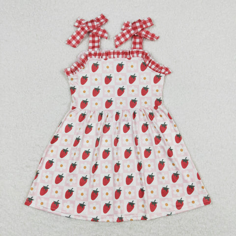 GSD0806 RTS baby girl clothes strawberry flower plaid girl summer dress