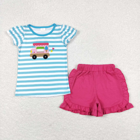 GSSO0580 RTS baby girl clothes embroidery ice cream truck girl summer outfits 1