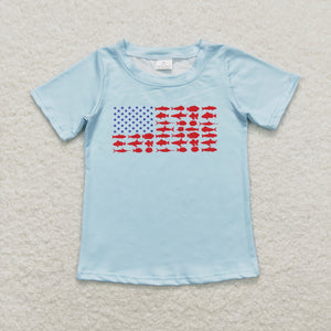 BT0614 RTS baby boy clothes fish 4th of July patriotic boy summer tshirt