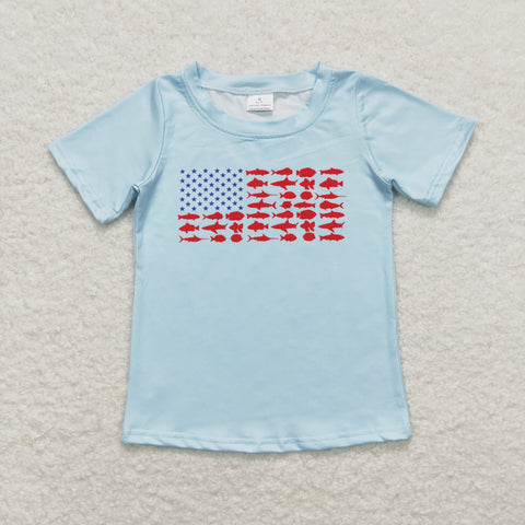BT0614 RTS baby boy clothes fish 4th of July patriotic boy summer tshirt