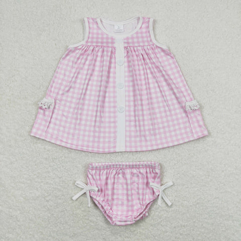 GBO0263 RTS baby girl clothes pink plaid girl summer bummies sets