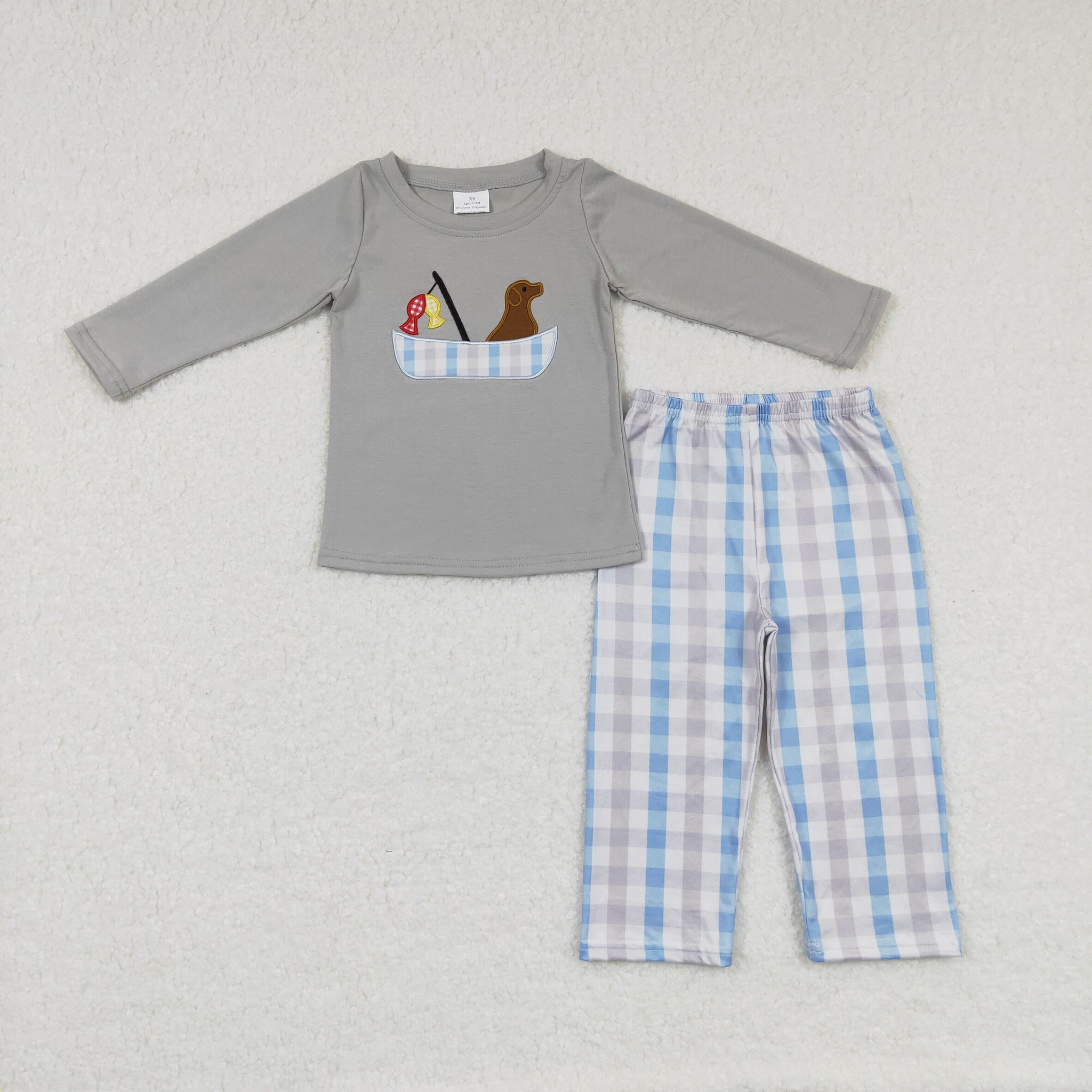 BLP0350 toddler boy clothes fish dog embroidery boy christmas set