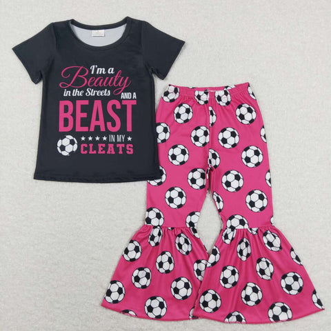 GSPO1262 baby girl clothes football girls bell bottoms outfit sports toddler fall spring set