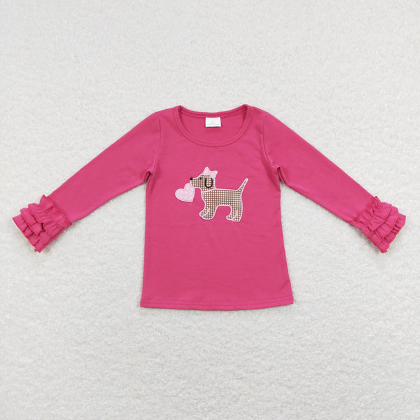GT0409 baby girl clothes heart dog embroidery girl valentines shirt toddler valentines day clothes 1