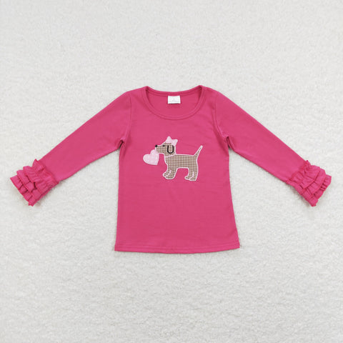 GT0409 baby girl clothes heart dog embroidery girl valentines shirt toddler valentines day clothes