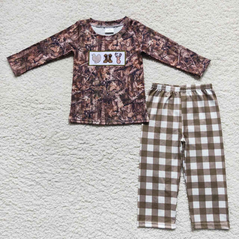 BLP0266 toddler boy clothes camo hunting embroidery boy winter pajamas set