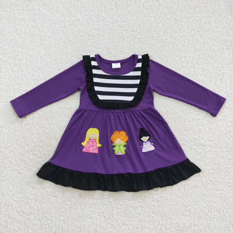 GLD0365 toddler girl clothes purple embroidery girl halloween dress