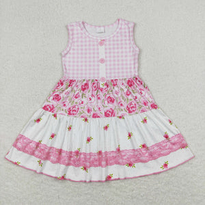 GSD0860 RTS baby girl clothes sleeveless pink flower girl summer dress