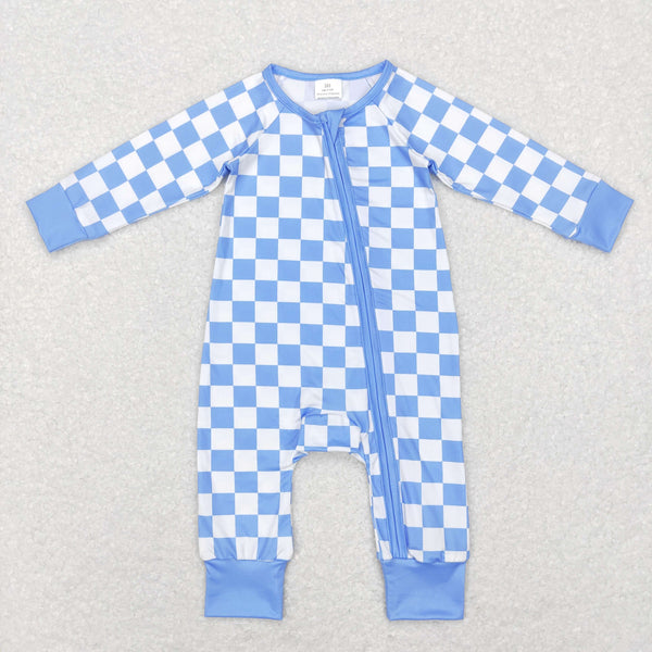 LR0811 baby girl clothes blue plaid zipper girl winter romper