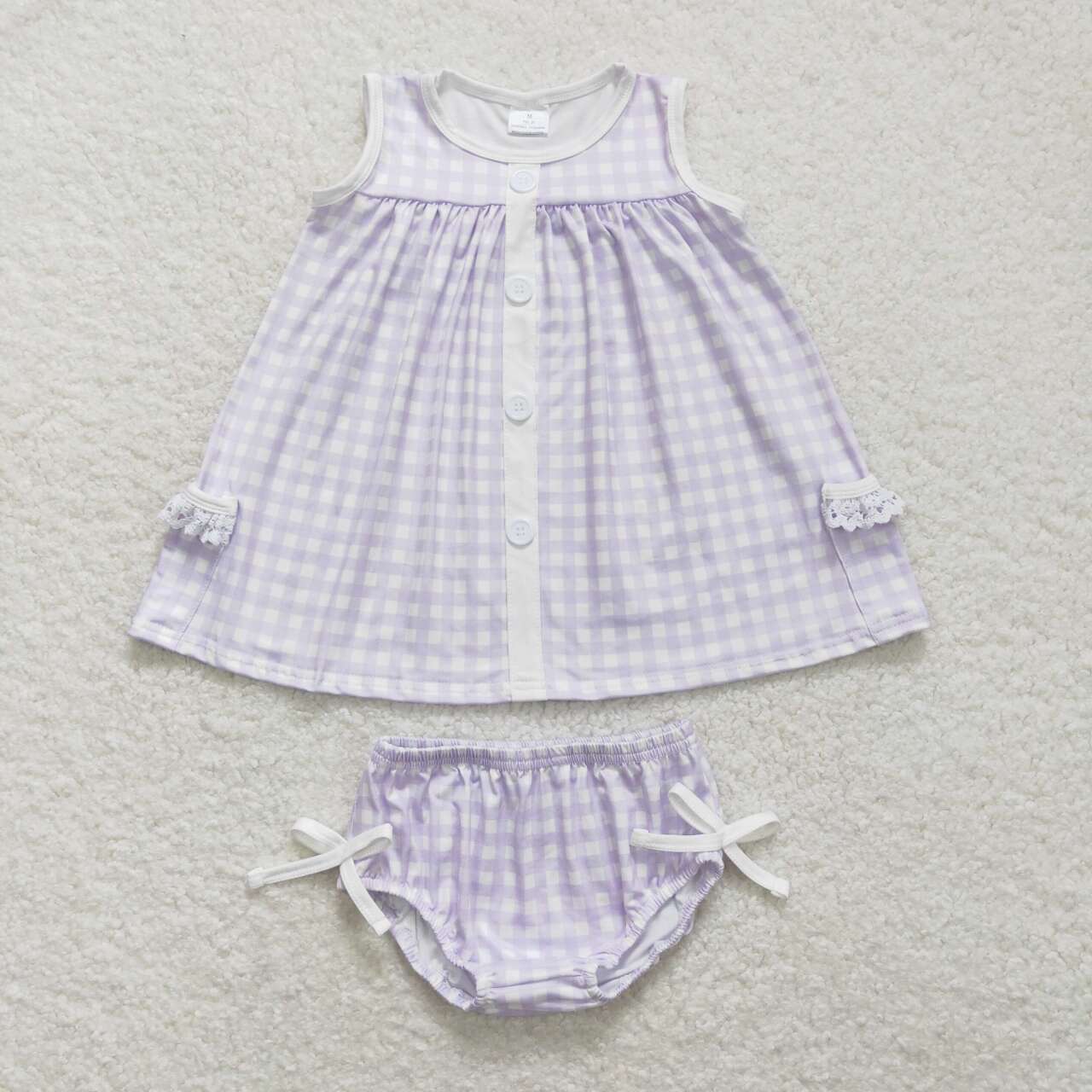 GBO0260 RTS baby girl clothes purple plaid girl summer bummies sets