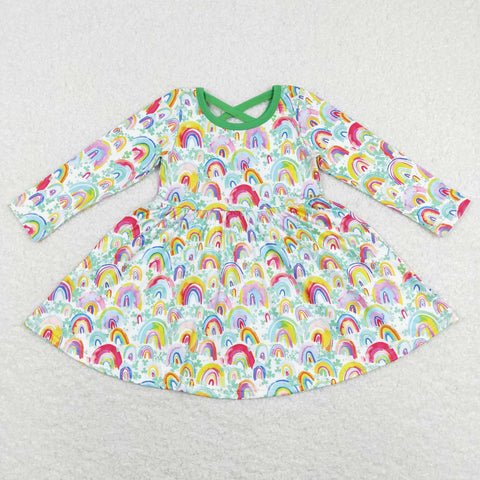 GLD0495 baby girl clothes girl rainbow St. Patrick day girl winter dress toddler twirl dress