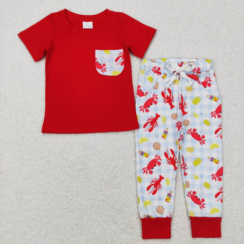 BSPO0189 toddler boy clothes pocket boy crawfish fall short sleeve set