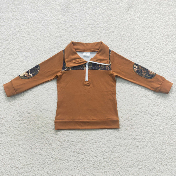 BT0305 toddler girl clothes brown deer camo hunting winter zipper top