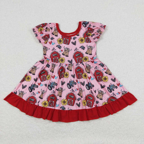 GSD1025 RTS toddler clothes farm loving cow summer twirl dress baby girl summer dress