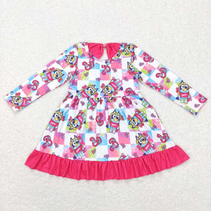 GLD0477 baby girl clothes cartoon hot pink floral girl winter dress