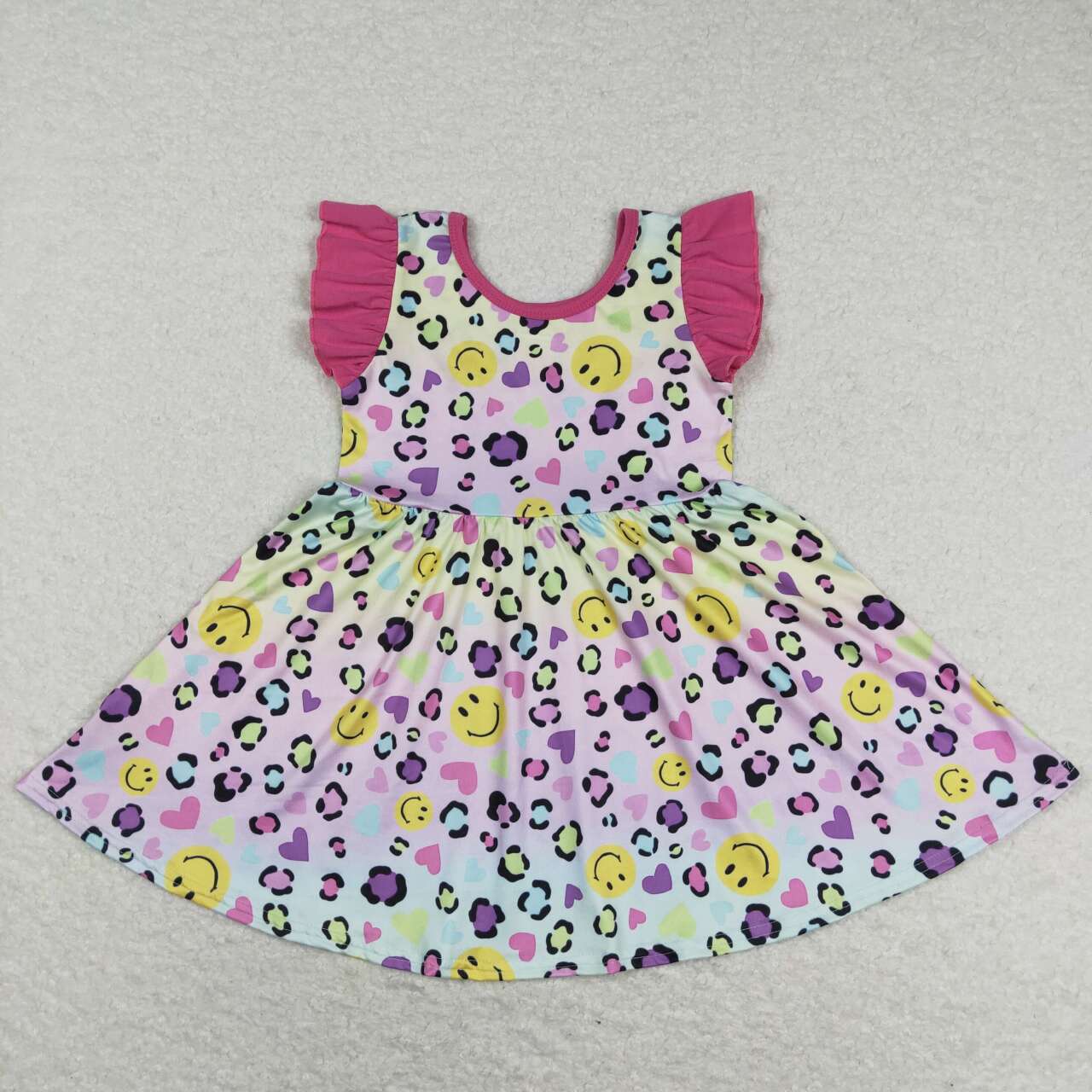 GSD0726 baby girl clothes smiley tie-dye hearts girl valentines day  dress leopard girl summer dress twirl dress