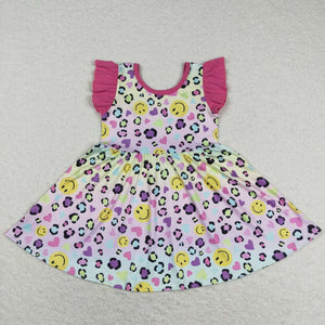 GSD0726 baby girl clothes smiley tie-dye hearts girl valentines day  dress leopard girl summer dress twirl dress