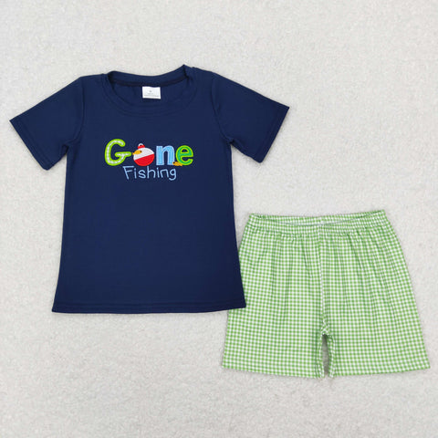BSSO0395 baby boy clothes game fishing embroidery boy summer shorts set