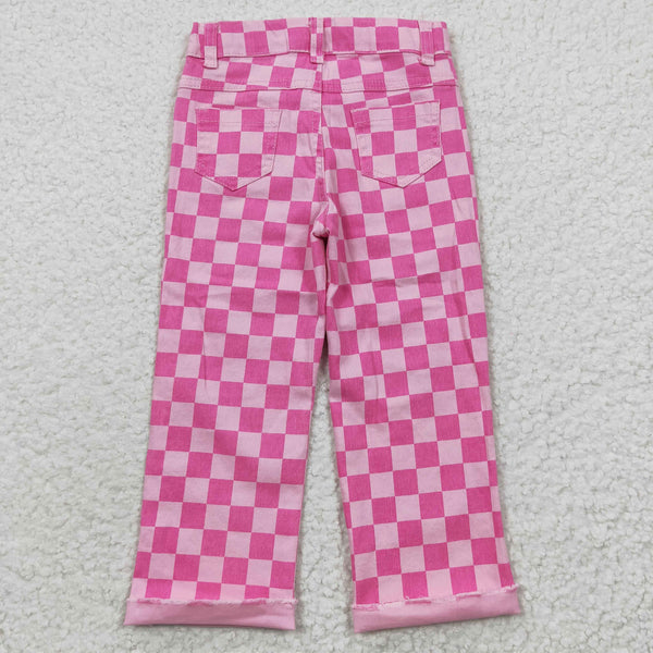 P0096 kids clothes girls jeans pink plaid denim pant