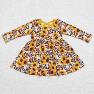 GLD0393 kids clothes girls sunflower winter long sleeve dress