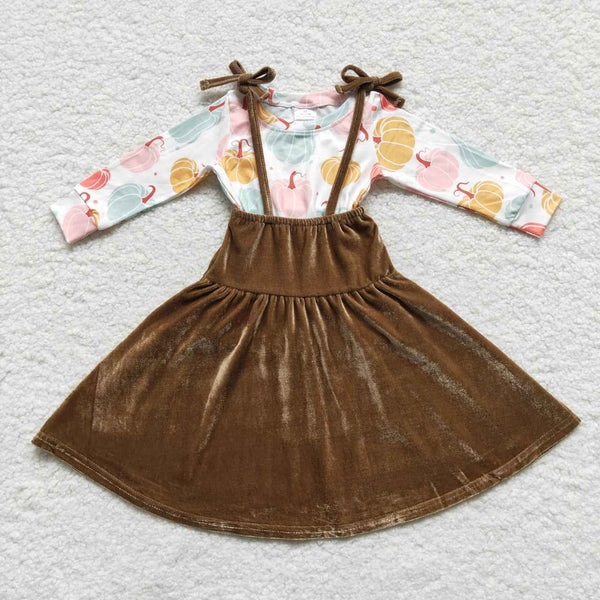 GLD0289  toddler girl dresses girl halloween outfit (shirt+velvet dress)