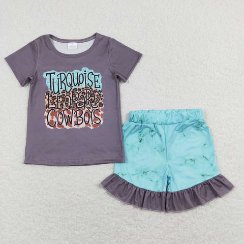 GSSO0545 baby girl clothes cowboy turquoise girl summer outfits