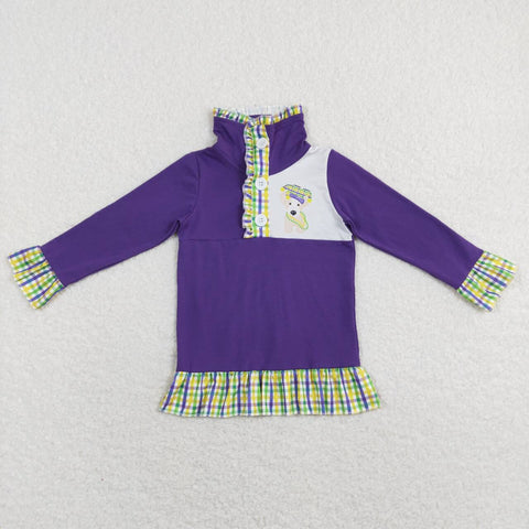 GT0412 baby girl clothes mardi gras clothes purple dog zipper shirt