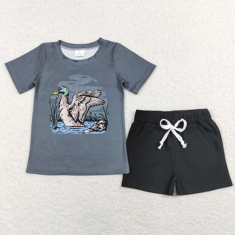 BSSO0487 baby boy clothes boy summer outfit mallard duck todler summer shorts set