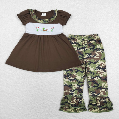 GSPO1088 toddler girl clothes mallard duck embroidery summer girl fall spring outfit toddler hunting clothes