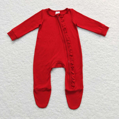LR0550 baby girl clothes red girl christmas zipper romper