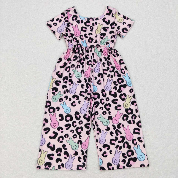 SR0481 toddler girl clothes bunny leopard  girl easter jumpsuit