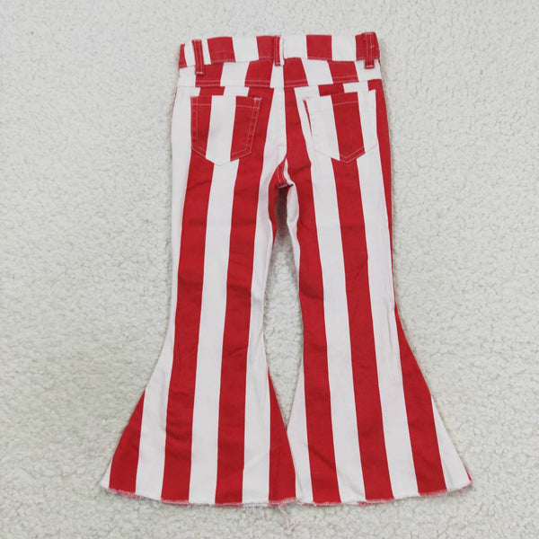 P0246 kids clothes girls jeans red stripe jeans bell botton pant flare pants