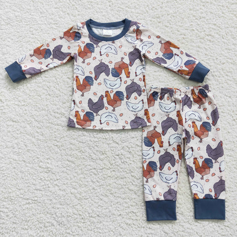 BLP0280 toddler boy clothes chicken farm boy winter pajamas set
