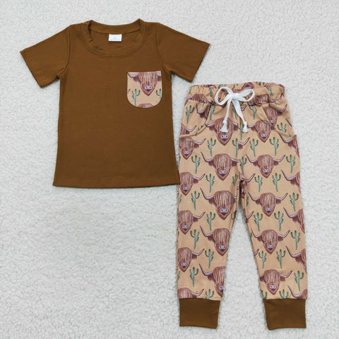 BSPO0158 toddler boy clothes brown cow boy fall spring outfit