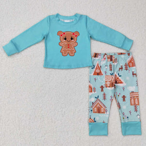 GLP0778 toddler girl clothes blue  girl winter pajamas set