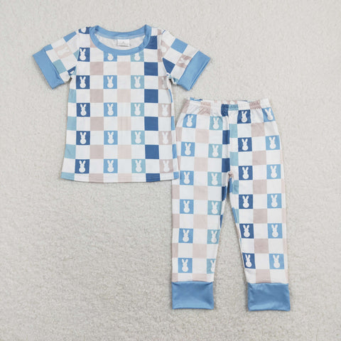 BSPO0318 baby boy clothes rabbit plaid boy easter pajamas set toddler easter clothes