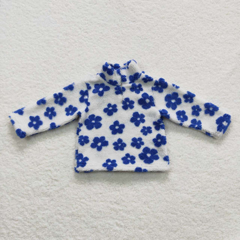 GT0267 baby girls clothes blue floral sherpa girl winter coat jacket