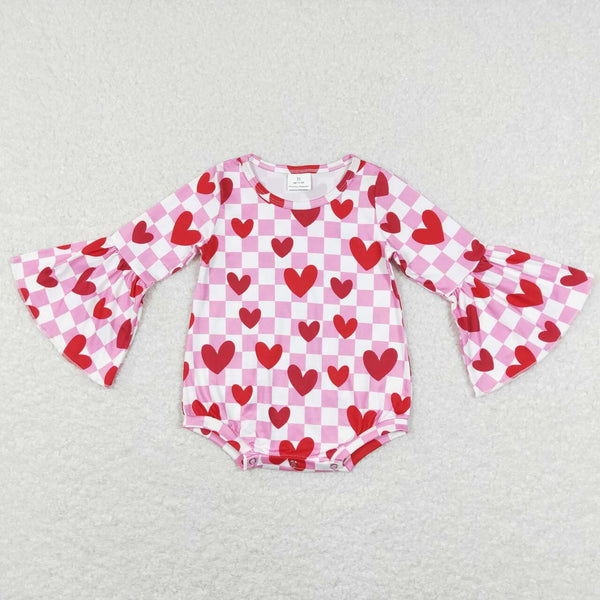 LR0865 baby girl clothes hearts baby valentines day bubble pink romper