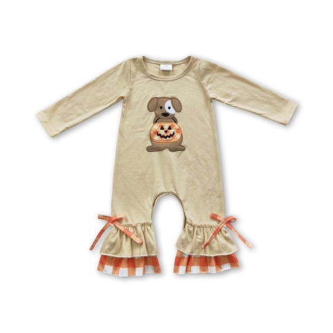 LR0290 baby girl halloween romper dog pumpkin embroidery halloween clothes