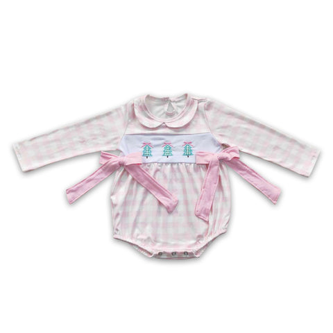 LR0334 baby girl clothes pink tree embroidery  girl christmas bubble