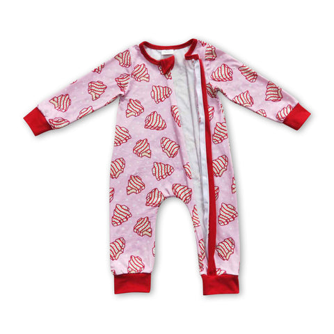 LR0340 baby clothes red tree baby christmas romper