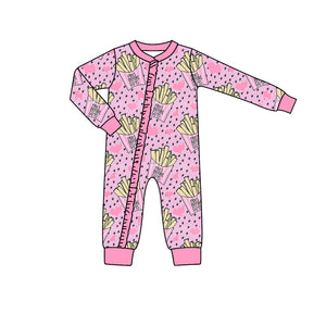 LR0704 pre-order baby girl clothes pink fries zipper winter romper