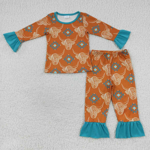 GLP0511 toddler girl clothes highland cow winter pajamas set