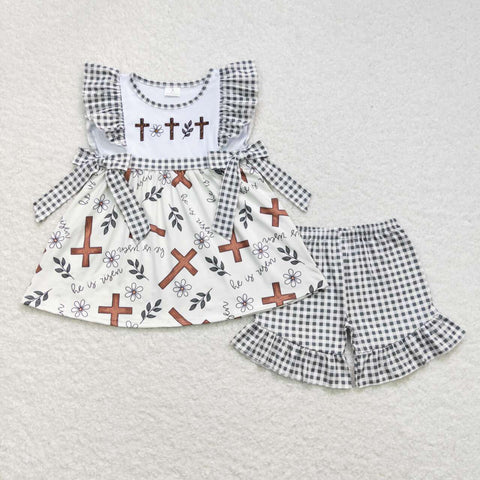 GSSO0492 baby girl clothes cross embroidery girl cross easter summer outfits
